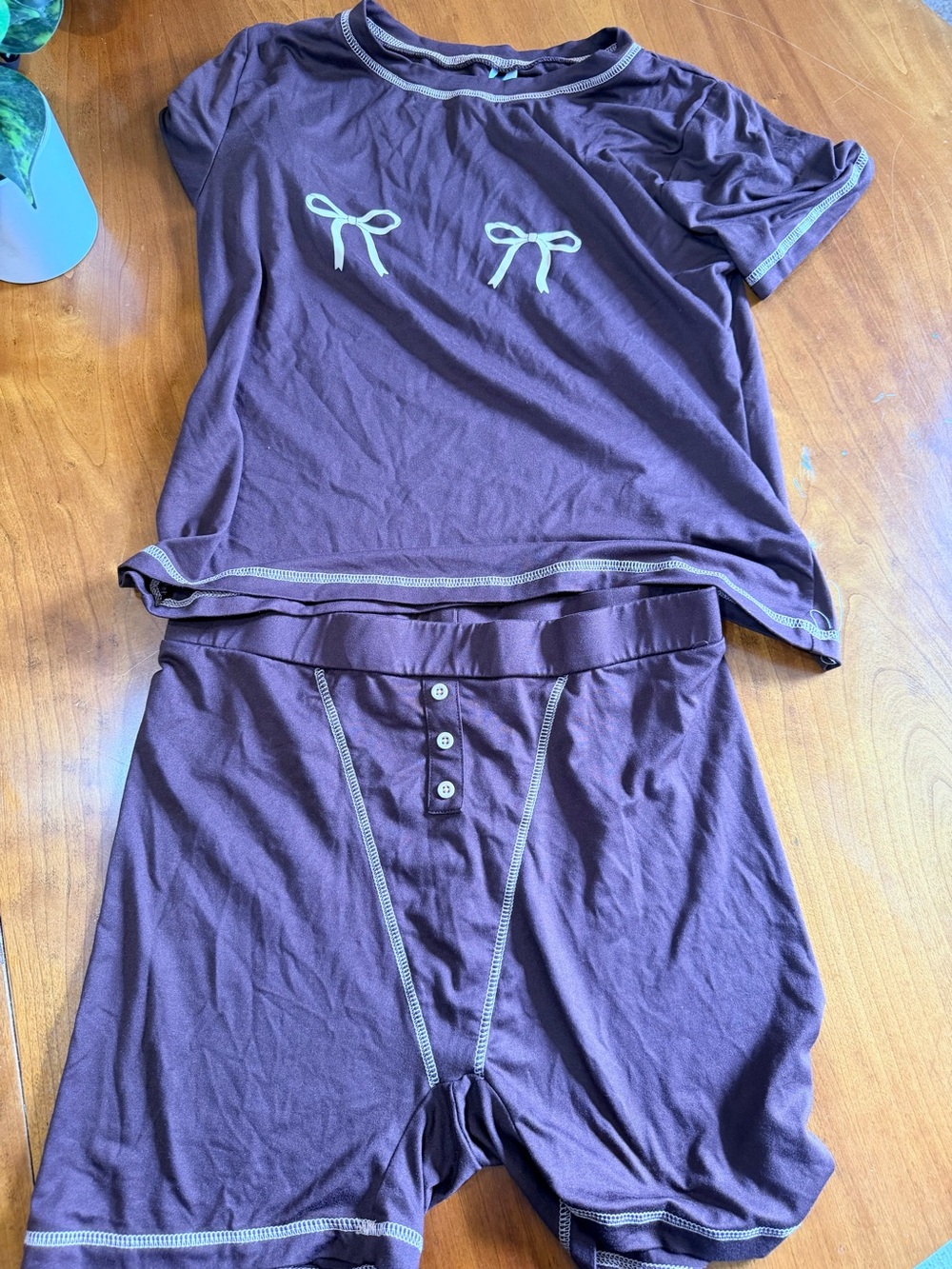 Fashion Nova Purple Bow-Accent Short Pajama Set